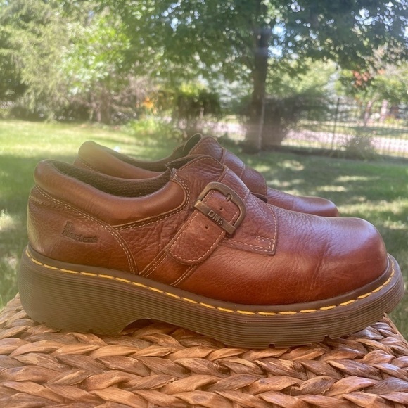 Dr. Martens 3A78 Brown Grizzly Leather Monk Strap Y2K Chunky Y2K Platform Oxford - Picture 2 of 10